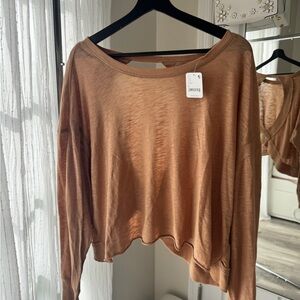 Free People Camel Cropped Relaxed Shirt